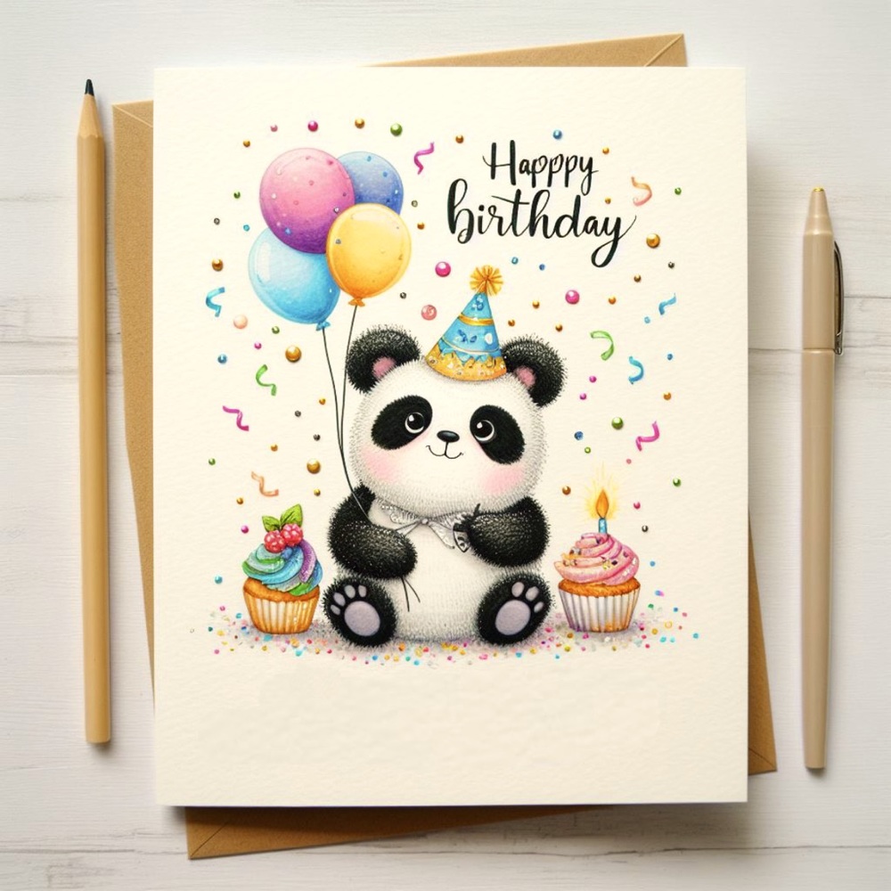 Handmade Panda Birthday Card